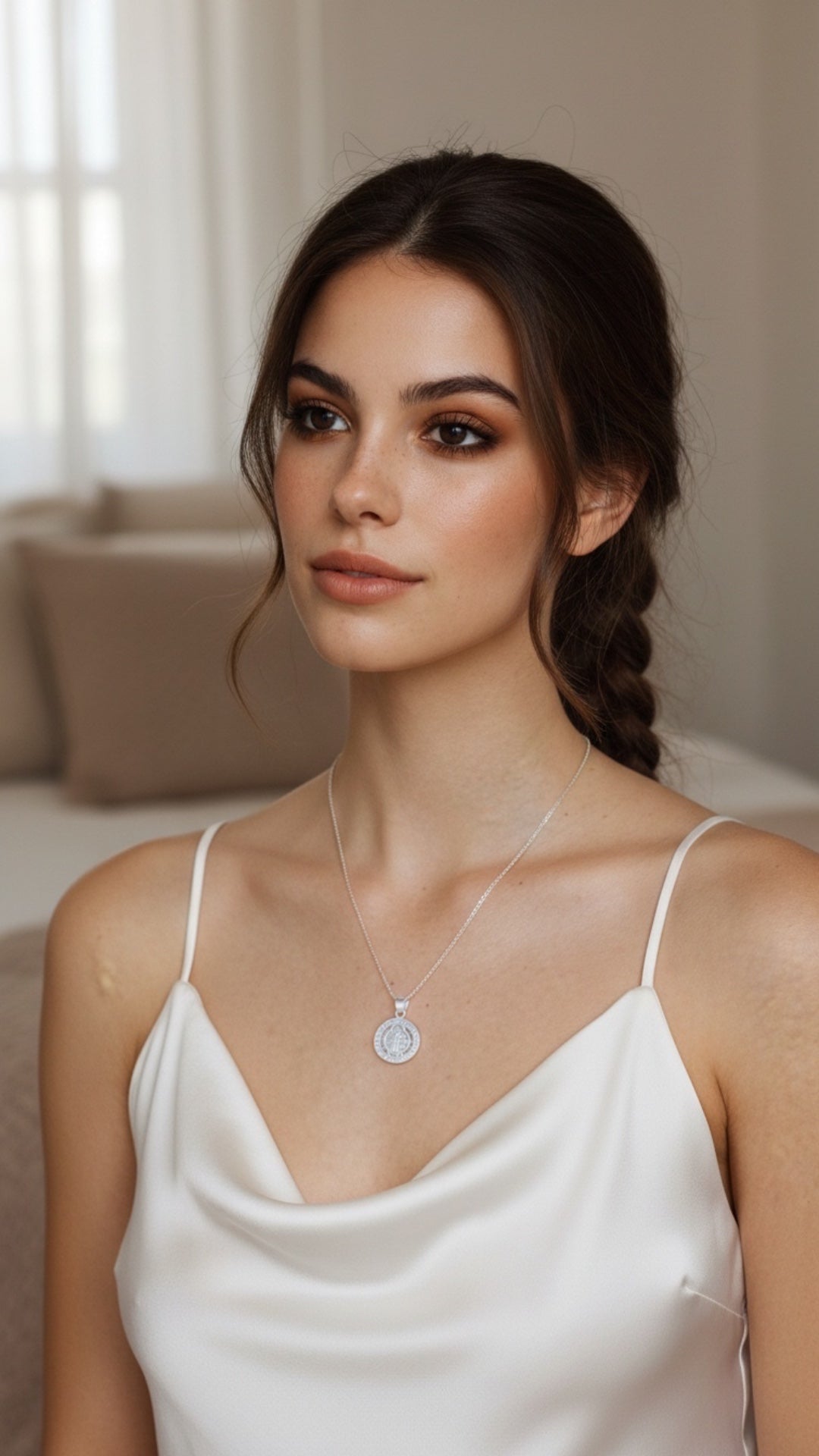 Dije Medalla San Benito Chica Biface — Plata .925 | DR191