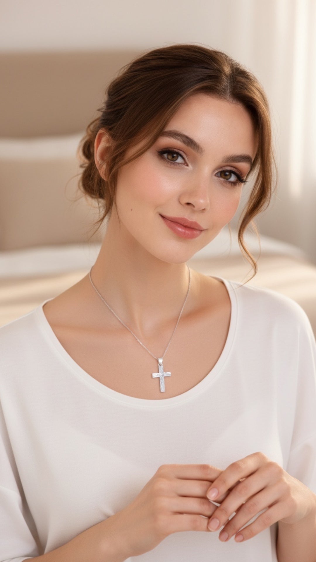 Dije Cruz con Textura Diamantada y Rayos Solares — Plata .925 | DRP051