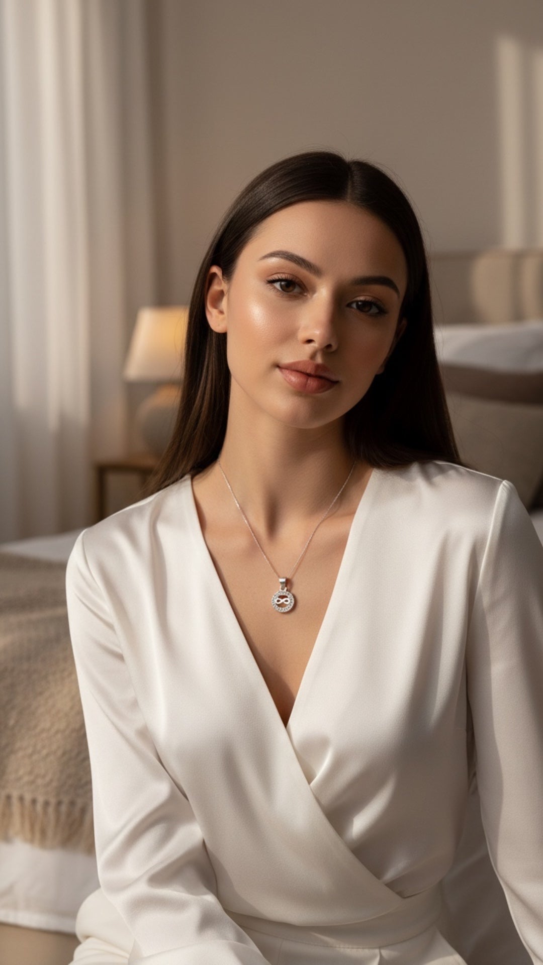Dije Infinito en Marco Circular con Zircones — Plata .925