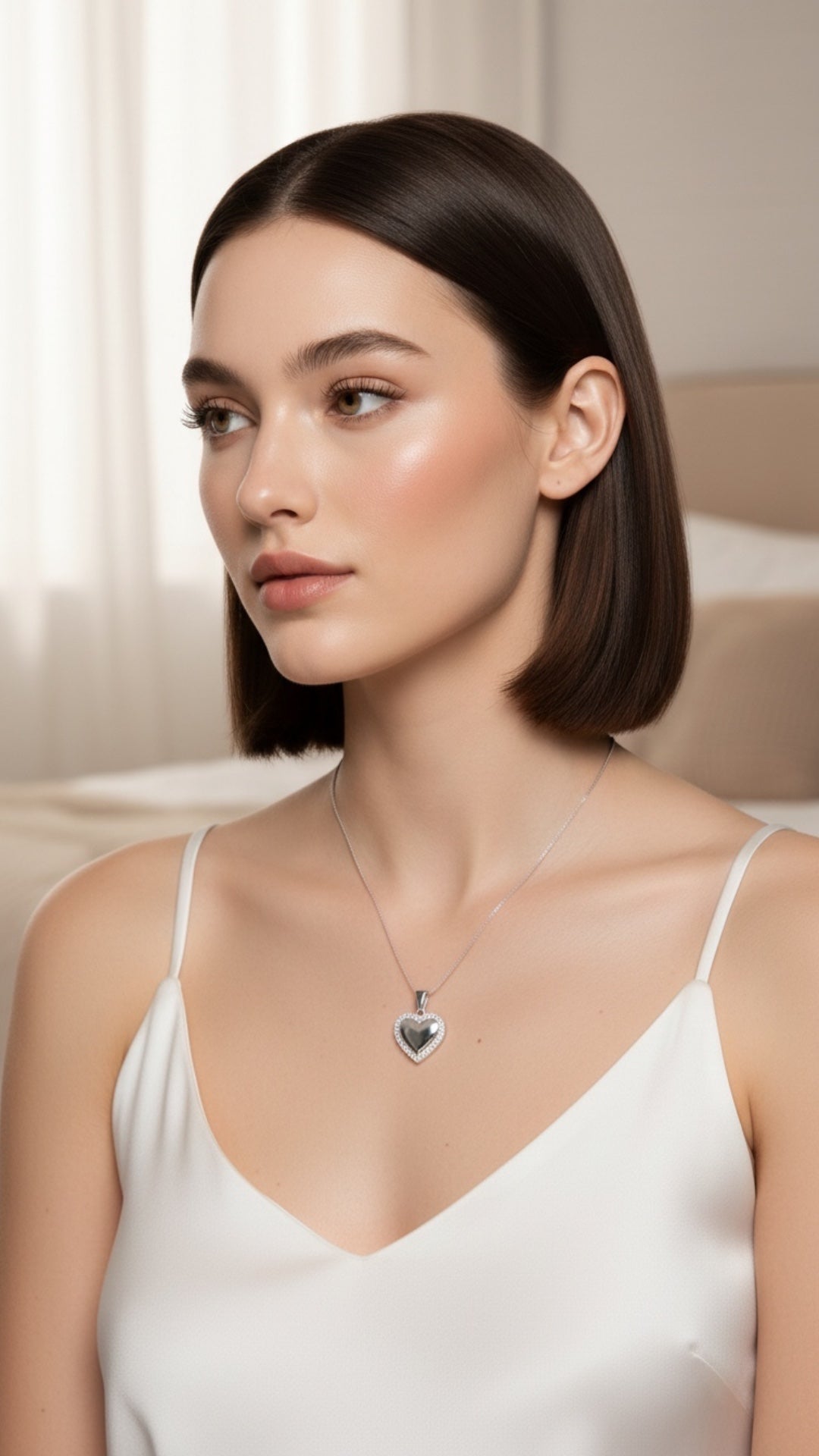 Dije Corazón Nácar Blanco con Halo de Zirconias Plata .925