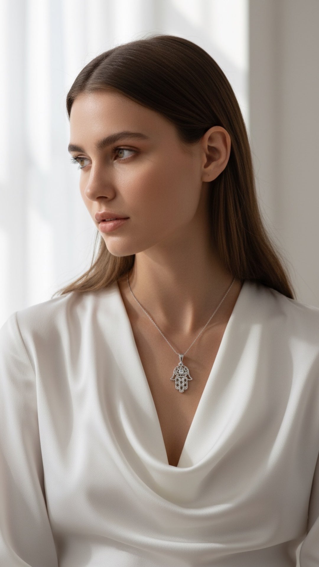 Dije Mano de Fátima Hamsa Calada con Zirconias Plata .925