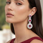 Aretes Plata Ley 925 con Rodio y Zirconia AAA Color Rojo Rubí y Blanco Ovalado