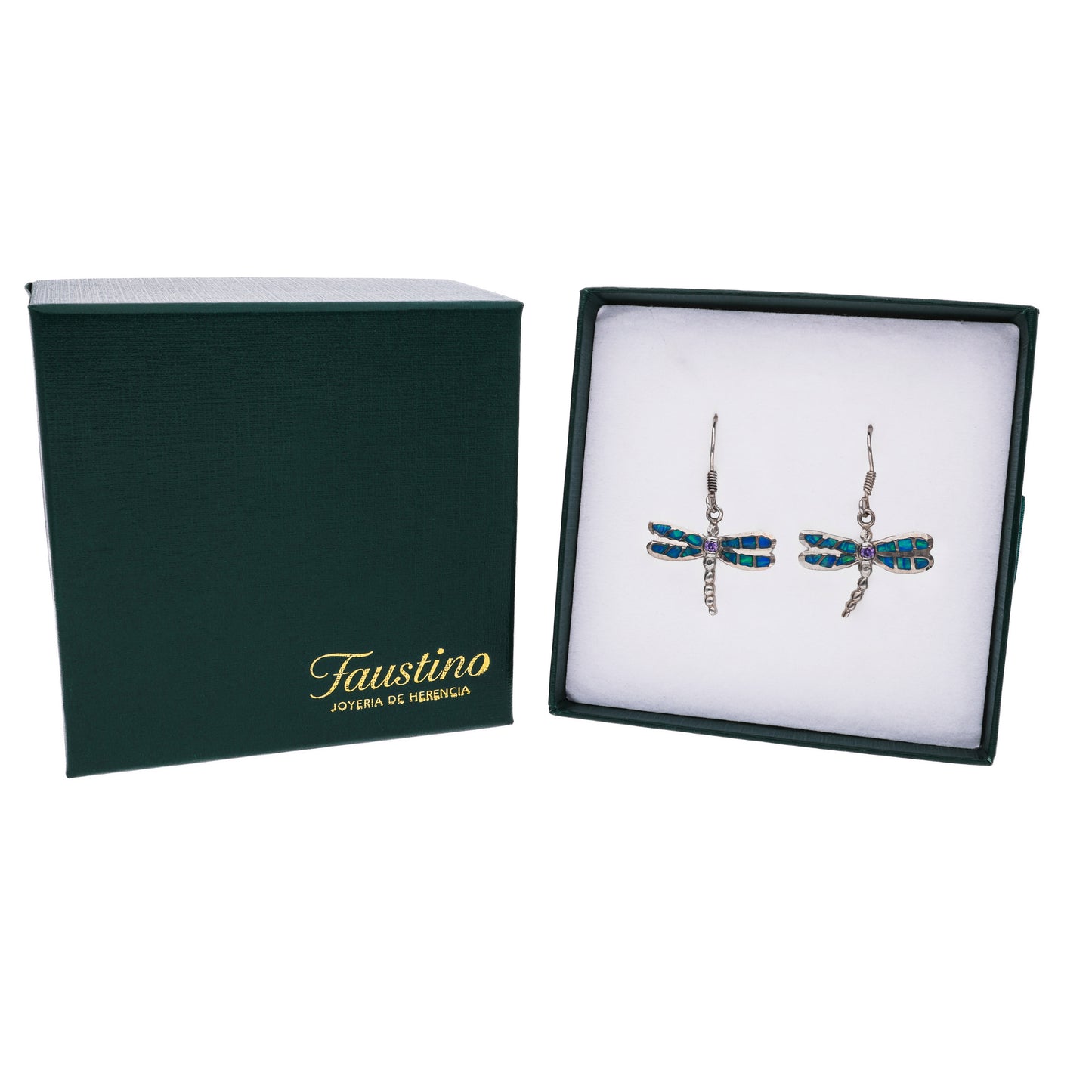 Aretes Libélula con Ópalo Azul y Zirconia Lila — Plata Esterlina .925