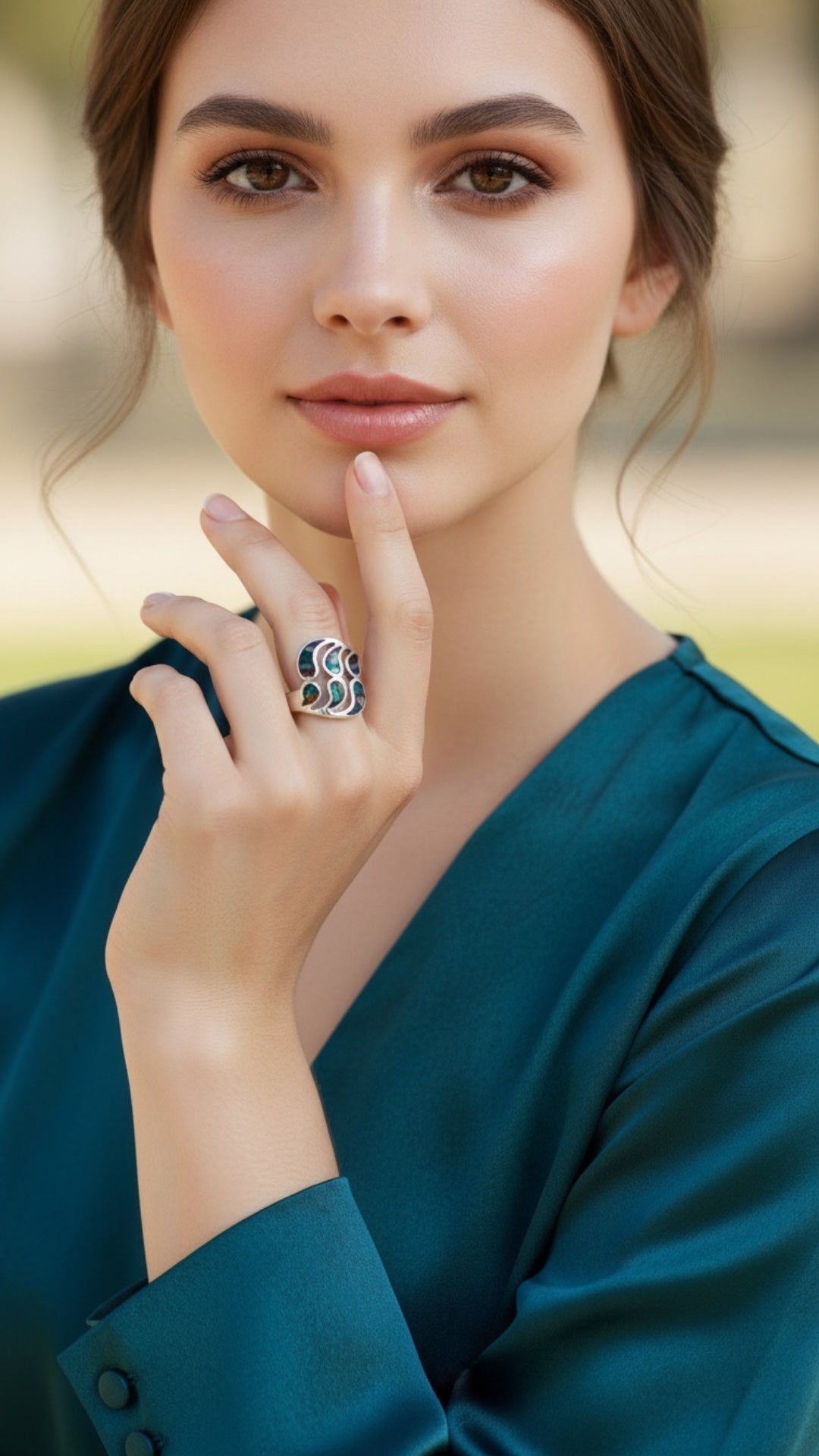 Anillo Sello Huella de Oso con Ópalo Negro Galaxy — Plata Esterlina .925