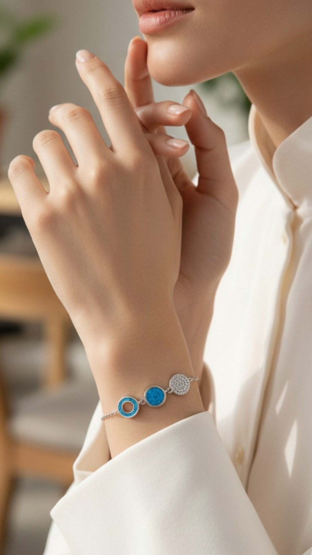 Pulsera Círculos Minimalistas Ópalo Plata.925