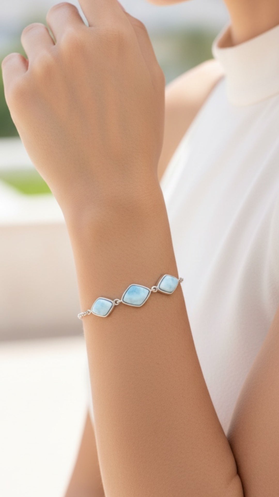 Pulsera Triple Larimar en Plata.925