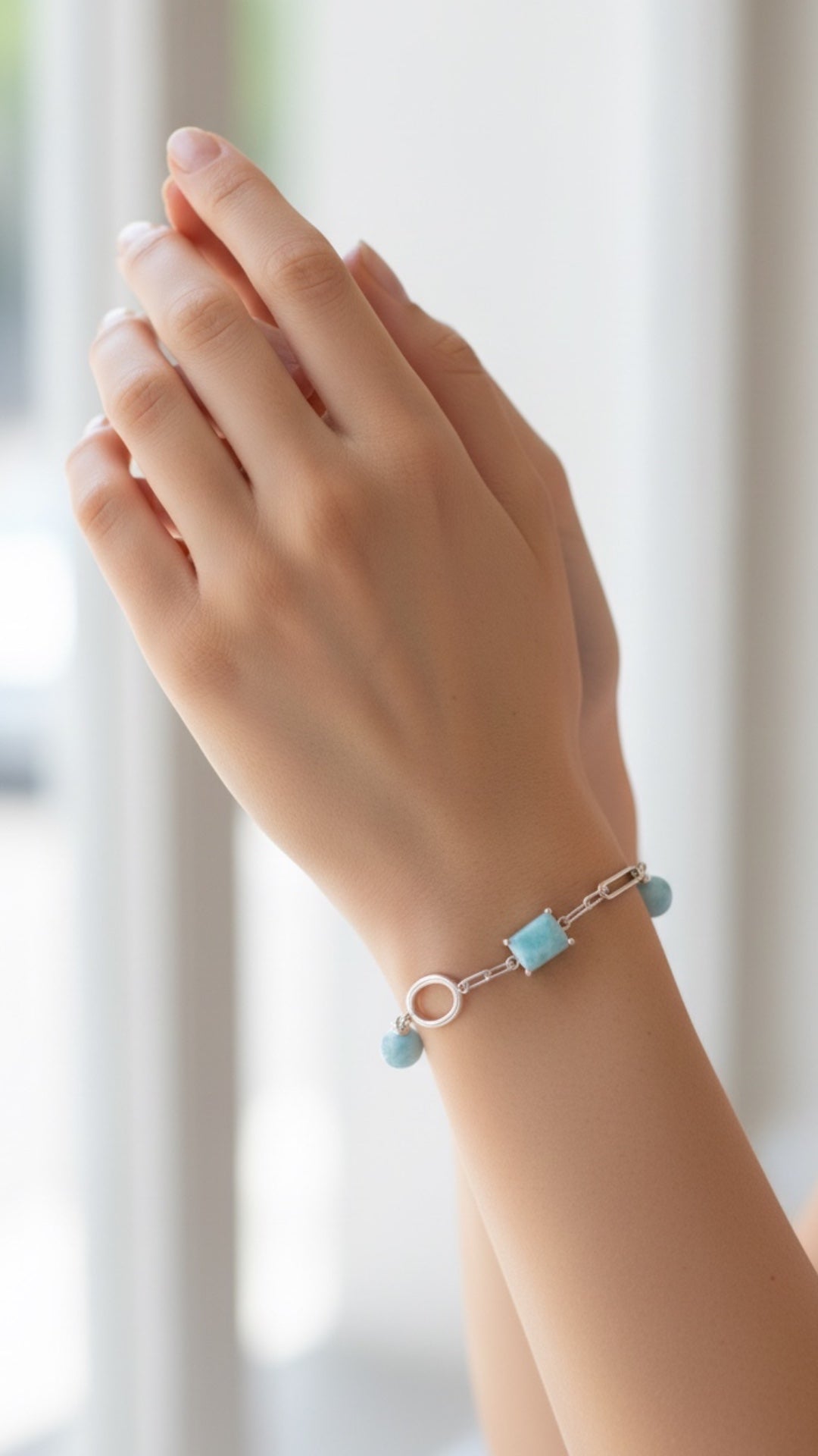 Pulsera Moderna Mixta de Larimar en Plata.925