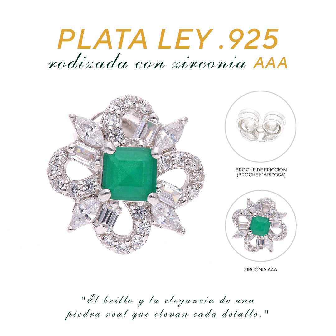 BROQUEL EN PLATA LEY .925, CON RODIO , ZIRCONIA AAA VERDE ESMERALDA Y BLANCO
