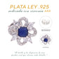 BROQUEL  EN PLATA LEY .925, CON RODIO ,  ZIRCONIA  AAA  AZUL ZAFIRO Y BLANCO   , REDONDO