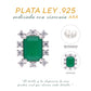 Broquel Plata Ley 925 con Rodio y Zirconia AAA Color Verde Esmeralda y Blanco Corte Rectangular