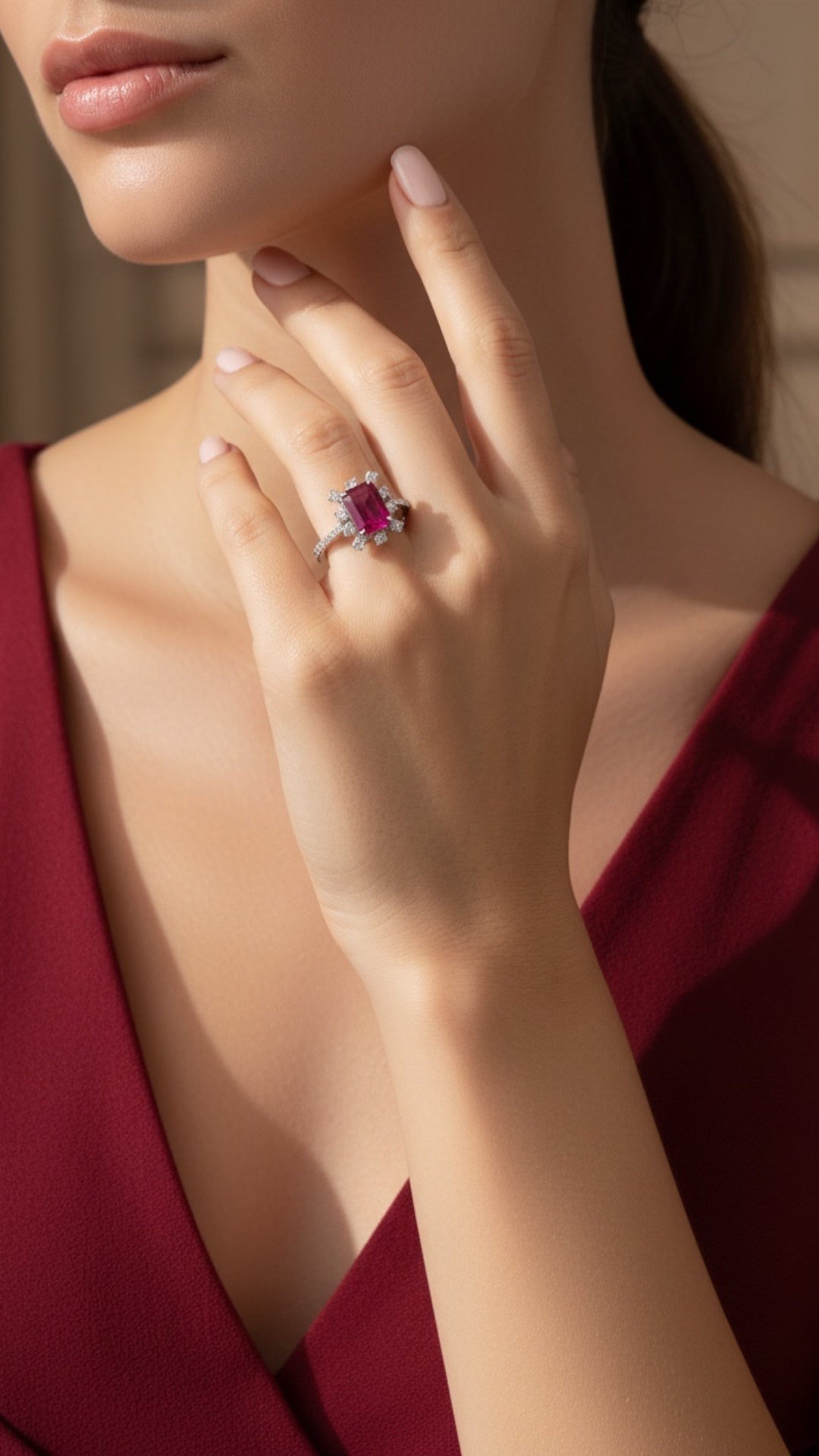 ANILLO EN PLATA LEY .925, CON RODIO , ZIRCONIA AAA ROJO RUBI Y BLANCO