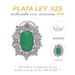 Broquel Plata Ley 925 con Rodio y Zirconia AAA Color Verde Esmeralda y Blanco Ovalado