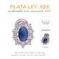 Broquel Plata Ley 925 con Rodio y Zirconia AAA Color Azul Zafiro y Blanco Ovalado