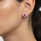 Broquel Plata Ley 925 con Rodio y Zirconia AAA Color Rojo Rubí y Blanco Ovalado
