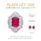 Broquel Plata Ley 925 con Rodio y Zirconia AAA Color Rojo Rubí y Blanco