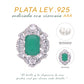 Broquel Plata Ley 925 con Rodio y Zirconia AAA Color Verde Esmeralda y Blanco