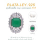 BROQUEL  EN PLATA LEY .925, CON RODIO ,  ZIRCONIA AAA  VERDE ESMERALDA Y BLANCO