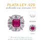 Broquel Plata Ley 925 con Rodio y Zirconia AAA Color Rojo Rubí y Blanco