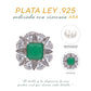 Broquel Plata Ley 925 con Rodio y Zirconia AAA Color Verde Esmeralda y Blanco