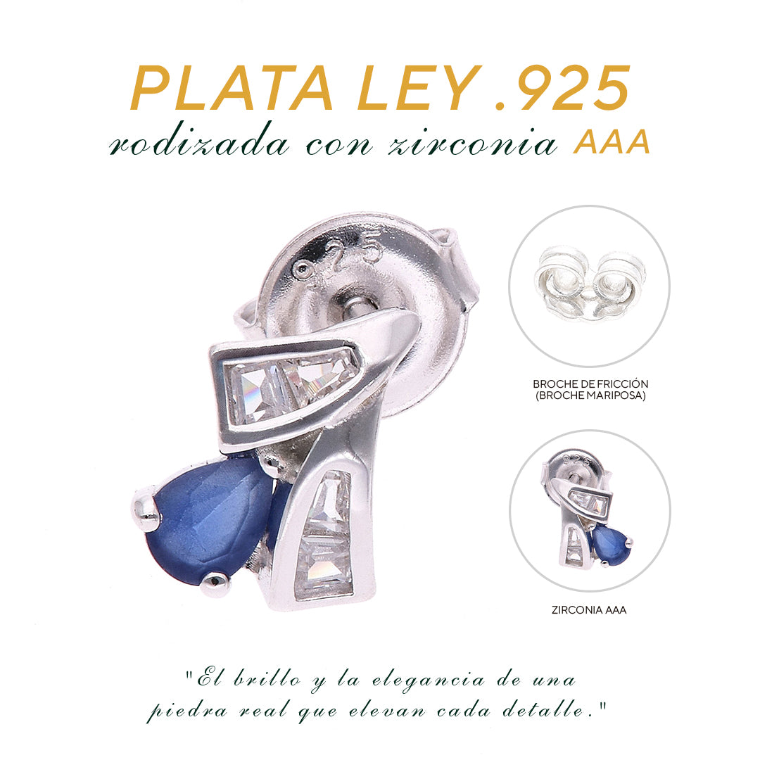 Broquel Plata Ley 925 con Rodio – Zafiro AAA Color Azul Zafiro y Blanco