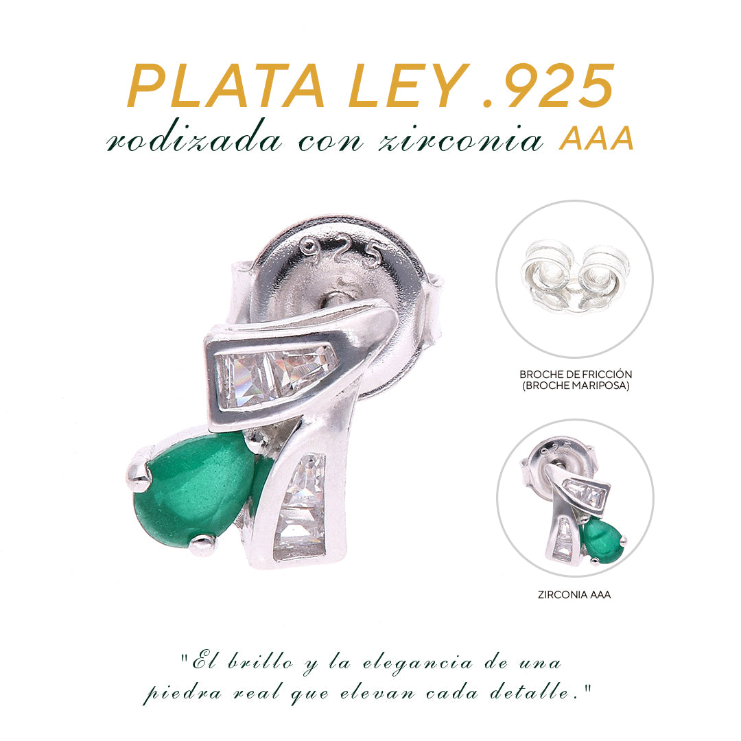 BROQUEL EN PLATA LEY .925, CON RODIO , ZIRCONIA AAA VERDE ESMERALDA Y BLANCO