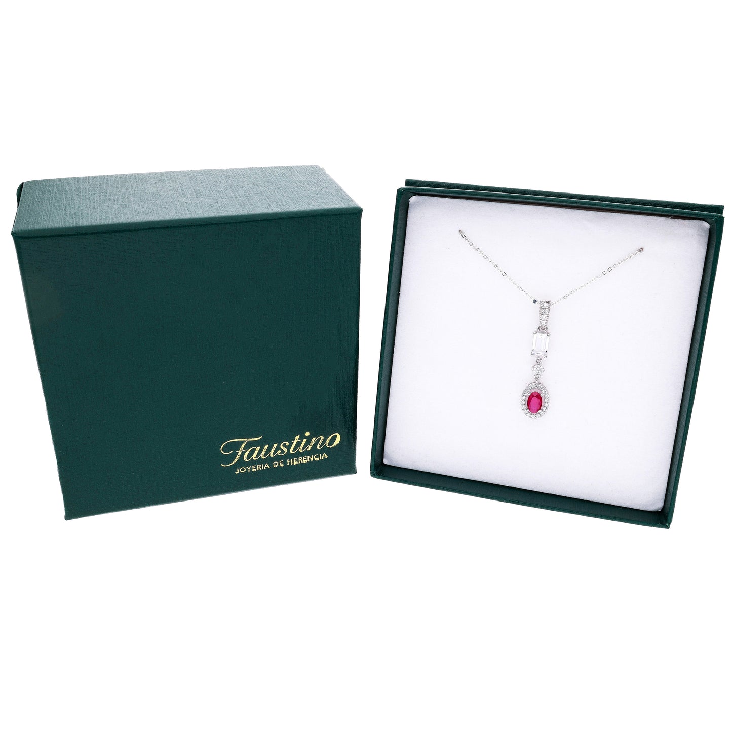 Dije Plata Ley 925 con Rodio y Zirconia AAA Color Rojo Rubí y Blanco Ovalado