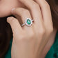 Anillo Plata Ley 925 con Rodio y Zirconia AAA Color Verde Esmeralda y Blanco Ovalado