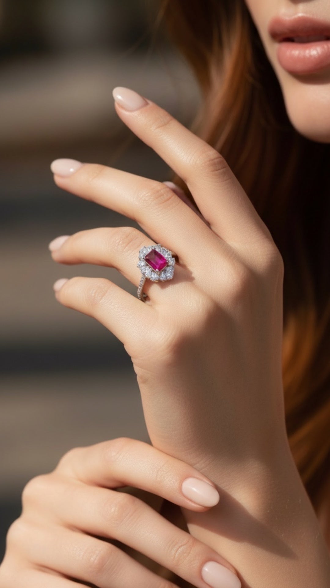 Anillo Plata Ley 925 con Rodio y Zirconia AAA Color Rojo Rubí y Blanco