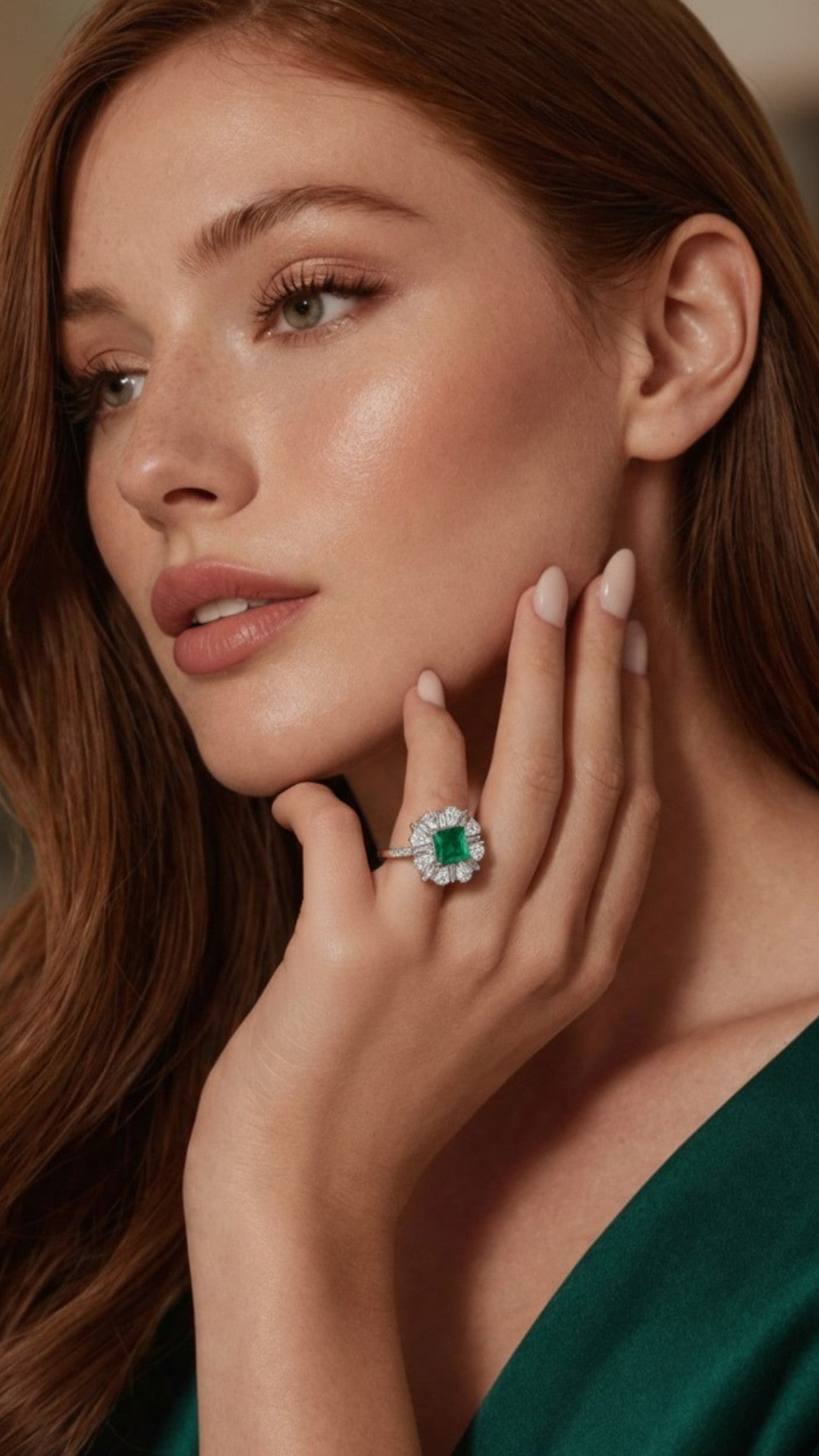 Anillo Plata Ley 925 con Rodio y Zirconia AAA Color Verde Esmeralda y Blanco