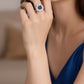Anillo Plata Ley 925 con Rodio y Zirconia AAA Color Azul Zafiro y Blanco