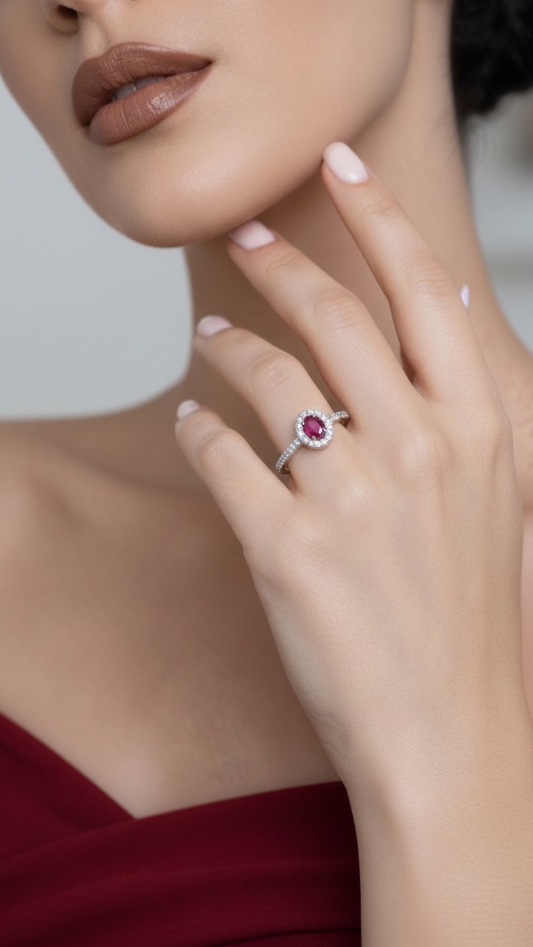 Anillo Plata Ley 925 con Rodio y Zirconia AAA Color Rojo Rubí y Blanco