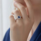 Anillo Plata Ley 925 con Rodio y Zirconia AAA Color Azul Zafiro y Blanco