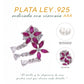 Aretes Plata Ley 925 con Rodio y Zirconia AAA Color Rojo Rubí y Blanco en Forma de Dos Flores