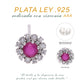 Broquel Plata Ley 925 con Rodio y Zirconia AAA Color Rojo Rubí y Blanco