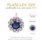 Broquel Plata Ley 925 con Rodio y Zirconia AAA Color Azul Zafiro y Blanco Redondo