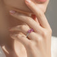 Anillo Plata Ley 925 con Rodio y Zirconia AAA Color Rojo Rubí y Blanco en Forma de Dos Flores