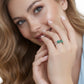 Anillo Plata Ley 925 con Rodio y Zirconia AAA Color Verde Esmeralda y Blanco en Forma de Dos Flores