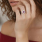 Anillo Plata Ley 925 con Rodio y Zirconia AAA Color Rojo Rubí y Blanco