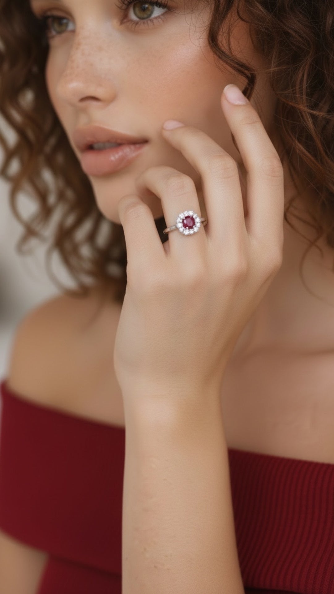 Anillo Plata Ley 925 con Rodio y Zirconia AAA Color Rojo Rubí y Blanco