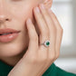 Anillo Plata Ley 925 con Rodio y Zirconia AAA Color Verde Esmeralda y Blanco Redondo