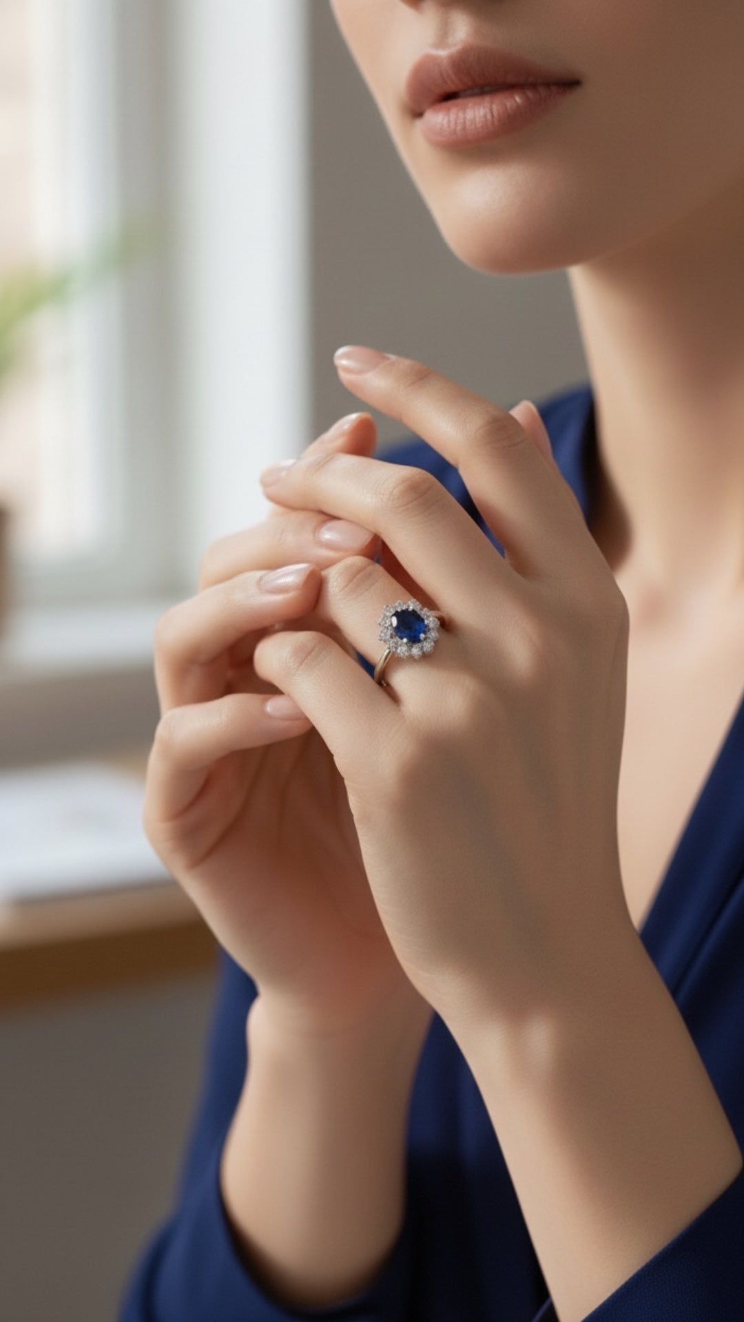 ANILLO  EN PLATA LEY .925, CON RODIO , ZIRCONIA AAA   AZUL ZAFIRO Y BLANCO, REDONDO