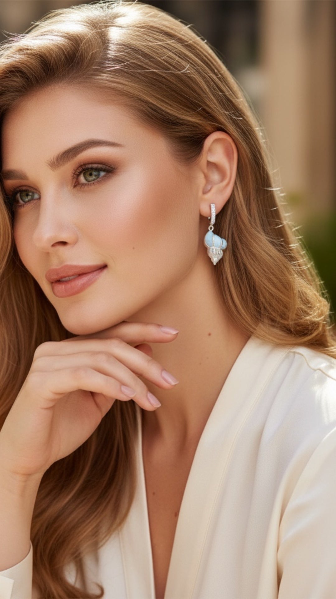 Aretes Concha  Larimar en Plata.925