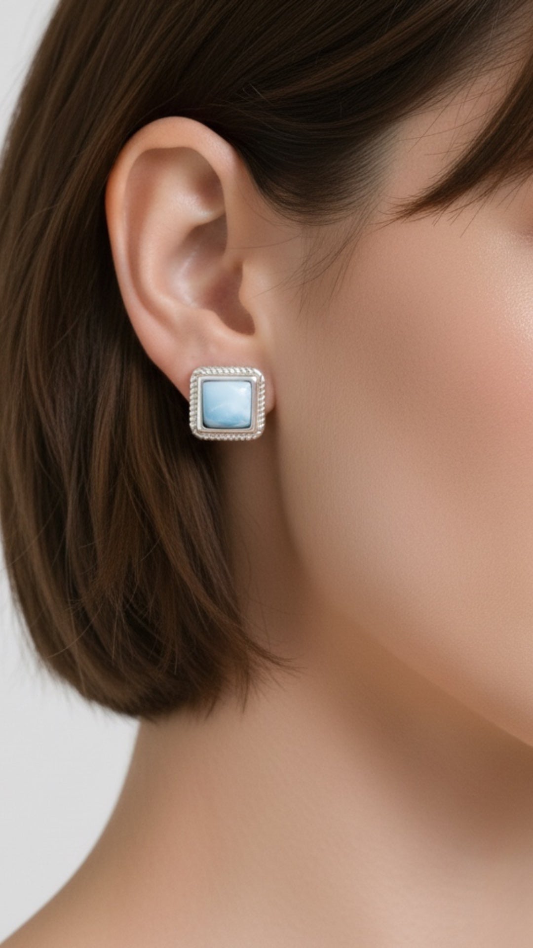 Aretes Cuadrados de Larimar en Plata.925