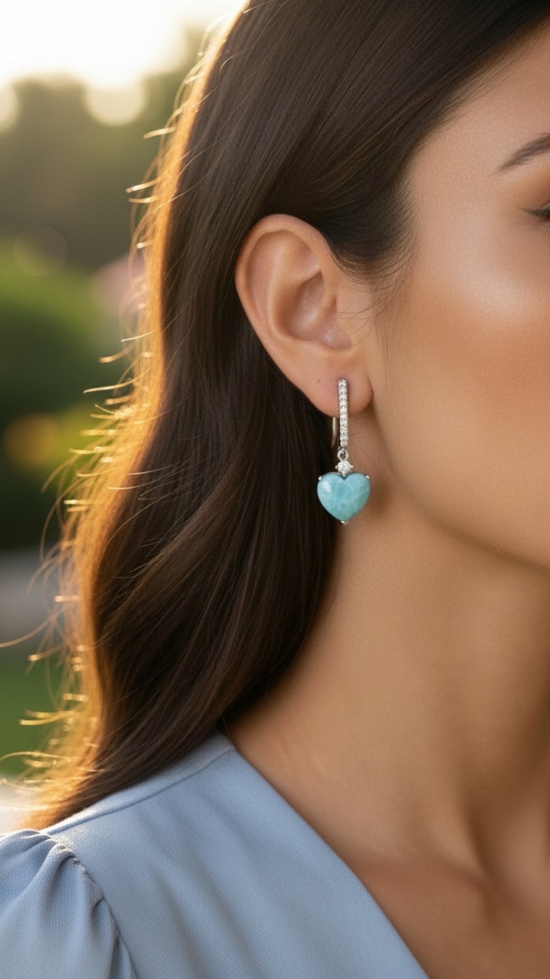 Aretes Corazón de Larimar en Plata.925