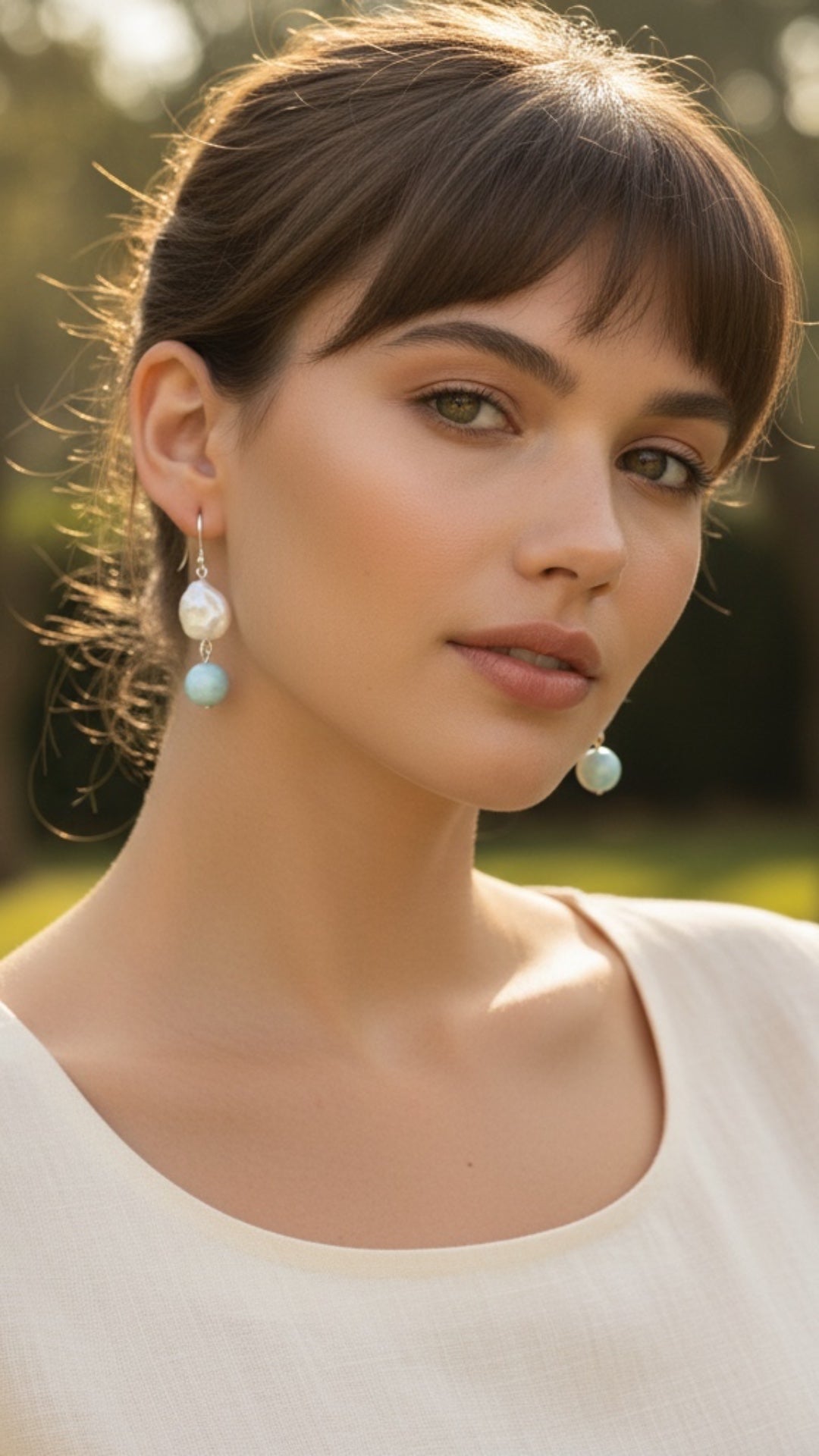 Arete Colgante Perla y Larimar en Plata.925