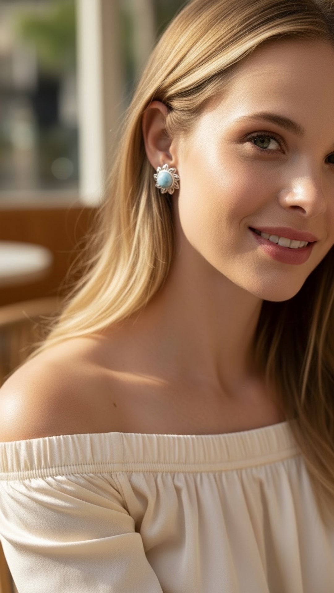 Aretes Sol de Larimar en Plata.925