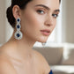 Aretes Plata Ley 925 con Rodio y Zirconia AAA Color Azul Zafiro y Blanco Ovalado