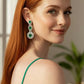 Aretes Plata Ley 925 con Rodio y Zirconia AAA Color Verde Esmeralda y Blanco Ovalado