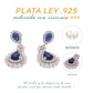 ARETES EN PLATA LEY .925, CON RODIO , ZIRCONIA AAA AZUL ZAFIRO Y BLANCO , REDONDO