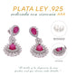ARETES EN PLATA LEY .925, CON RODIO , ZIRCONIA AAA ROJO RUBI Y BLANCO